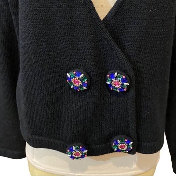 Vintage Robert Scott Ltd Black Cardigan Lambswool Blend Large Beaded Buttons - Picture 8 of 15